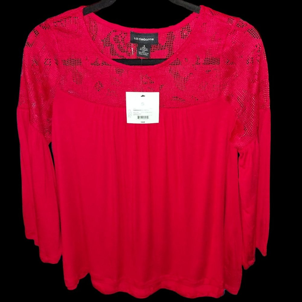 Liz Claiborne Red 3/4 Bell Sleeve Shirt Women's Size S